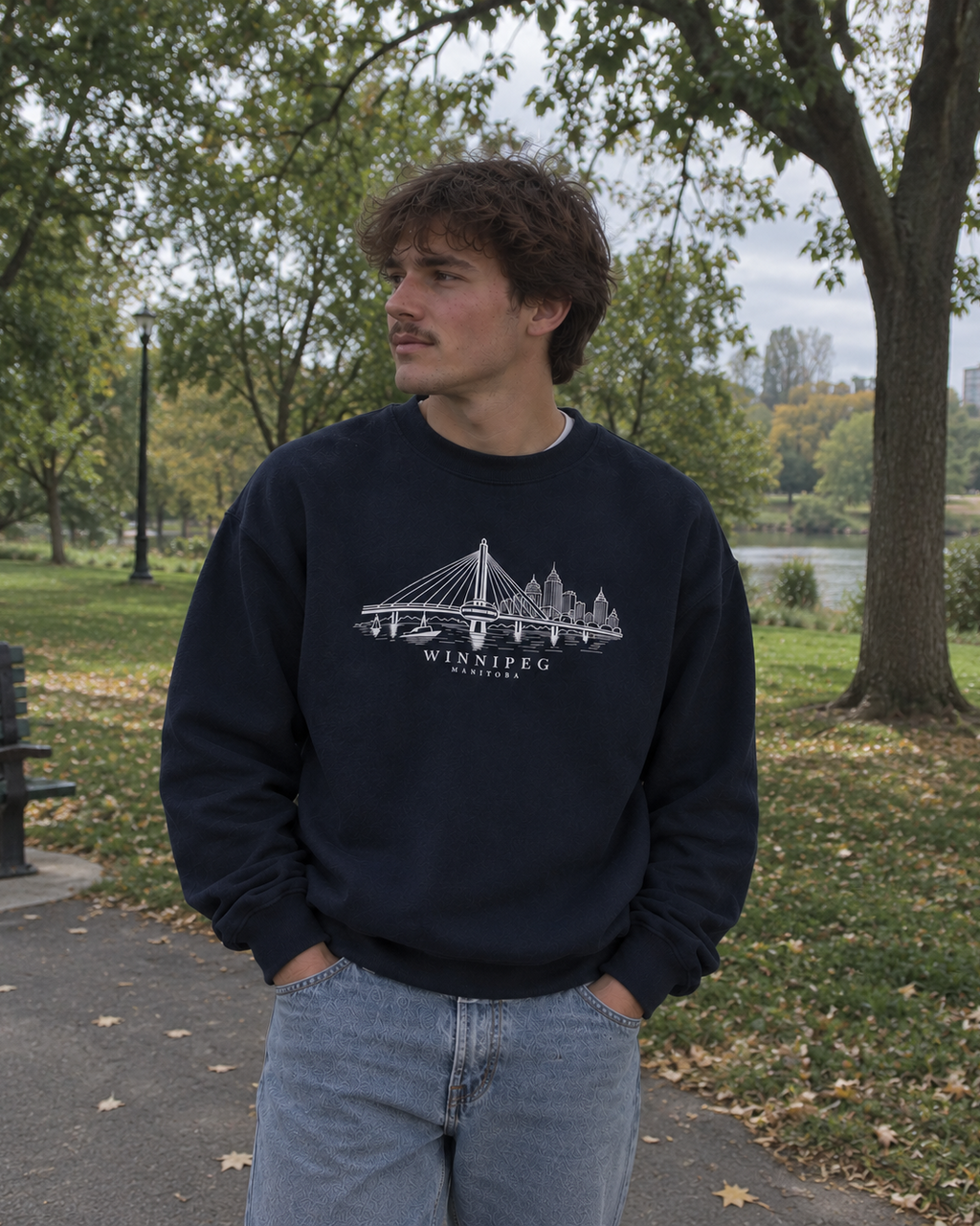 The Winnipeg Cityscape Crewneck- Navy